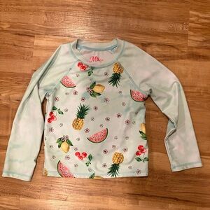 Size 4 Miken Mermaids Long Sleeve Swim Shirt Pink and Green Fruit 🍒 🍉 🍋 🍍